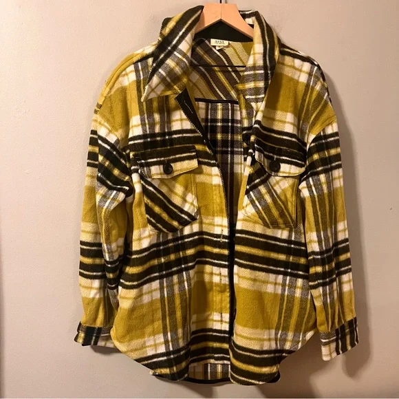 A.N.A Oversized Shacket, Chartreuse and black plaid, size large - Picture 1 of 6